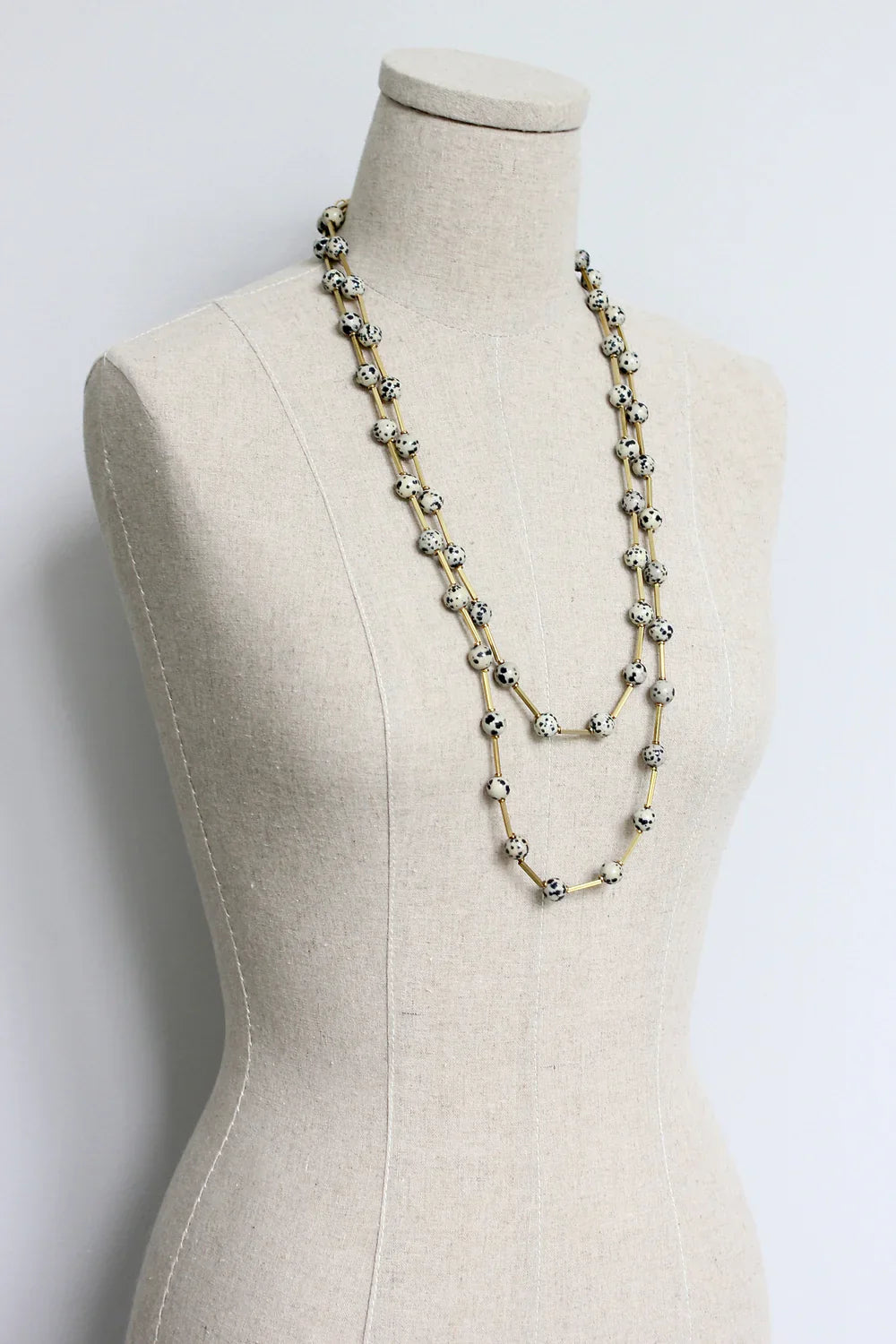Dalmatian Jasper and Brass Necklace (60")