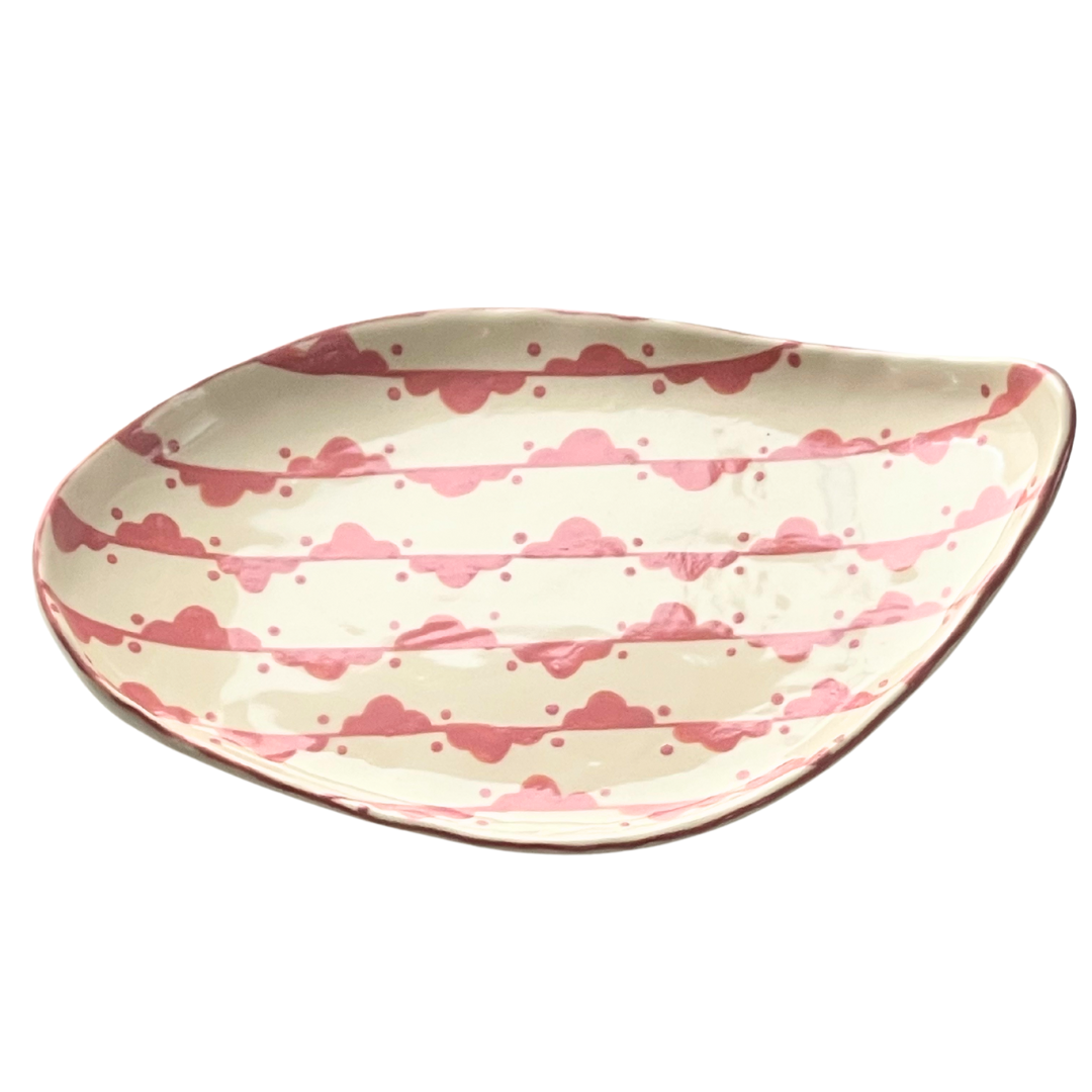 Handmade Pink Freeform Pottery Dish with pink design
